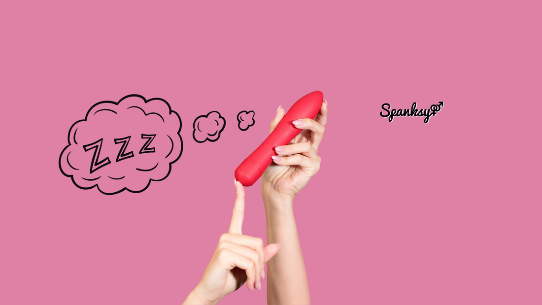 Hands holding a silent bullet vibrator over a pink background with the brand logo on