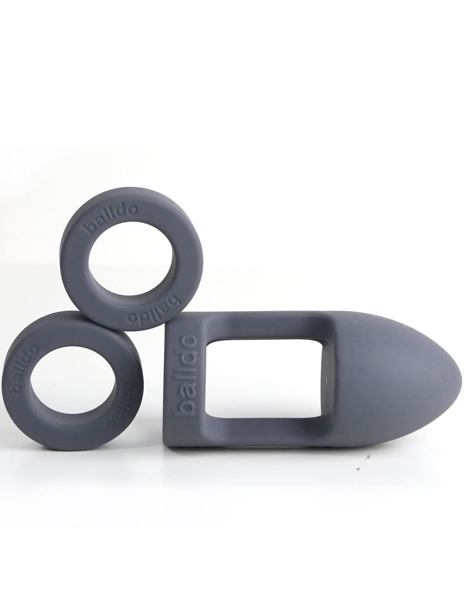 Balldo Cock Rings Balldo Set Steel Grey - Premium Silicone Ball Sex Set with Adjustable Rings