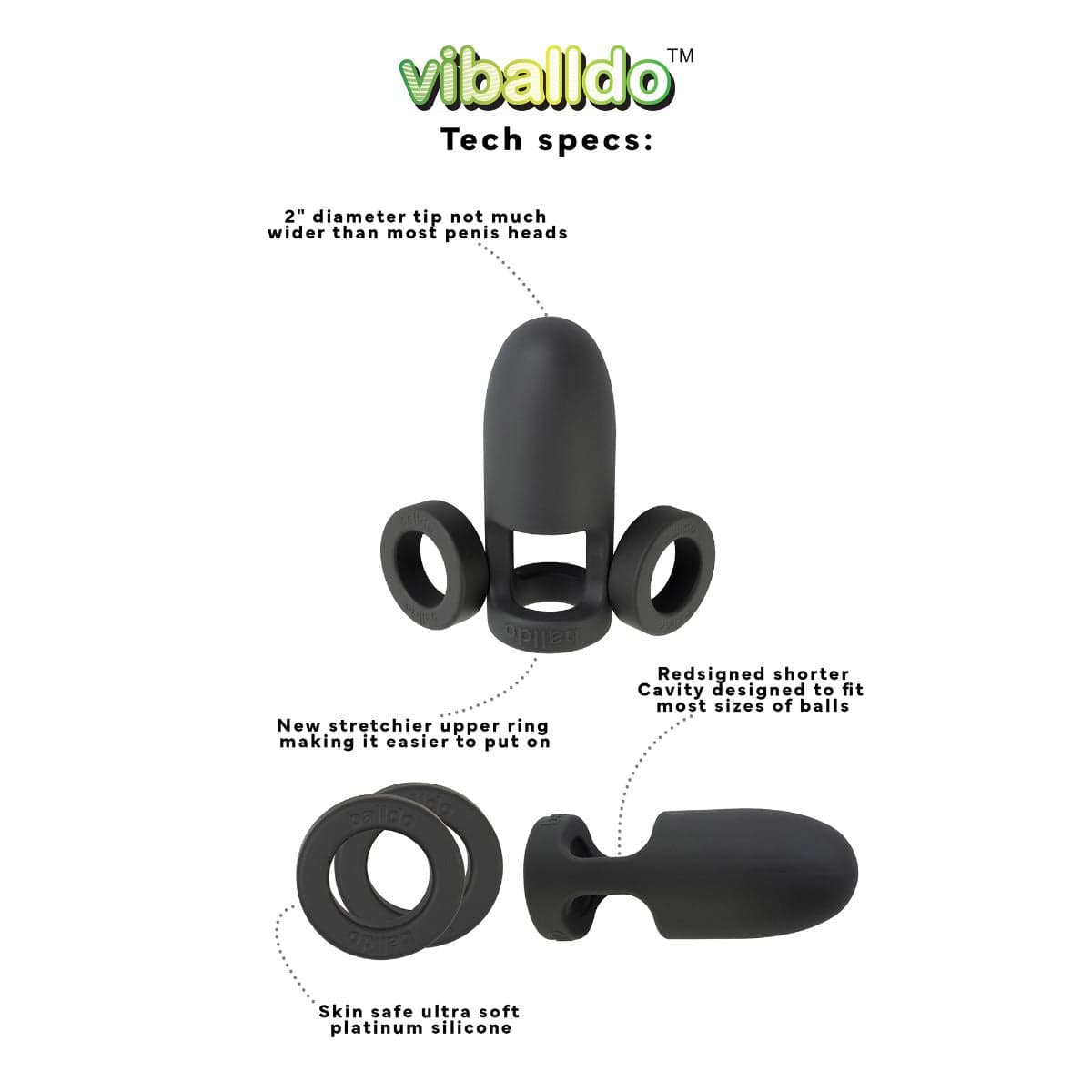 Balldo Cock Rings Balldo Viballdo Black - Vibrating Ball Sex Toy with 10 Program Motor Silicone