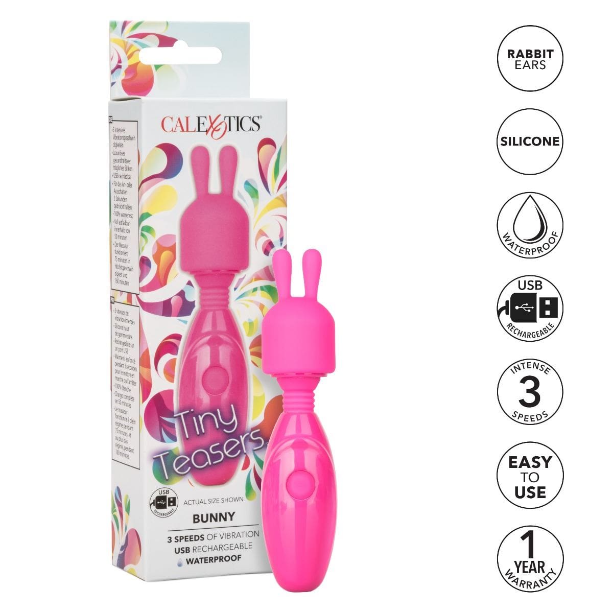 California Exotics Wand Vibrators Tiny Teasers Bunny - Rechargeable 3 Speed Mini Wand with Removable Tip Vibrating