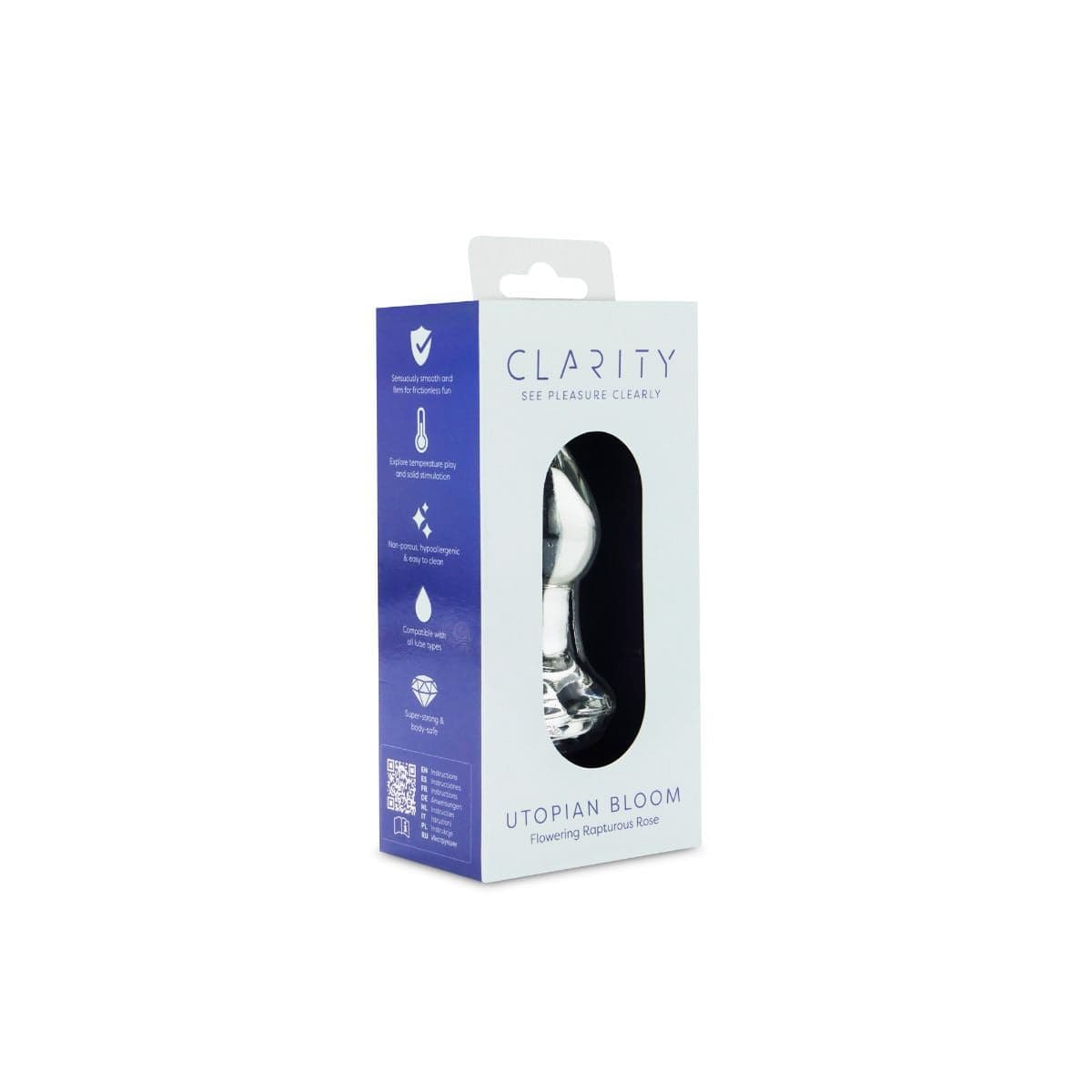 Clarity Butt Plugs Clarity Utopian Bloom Tapered Glass Butt Plug: 4.3 Inch Elegant Anal Play