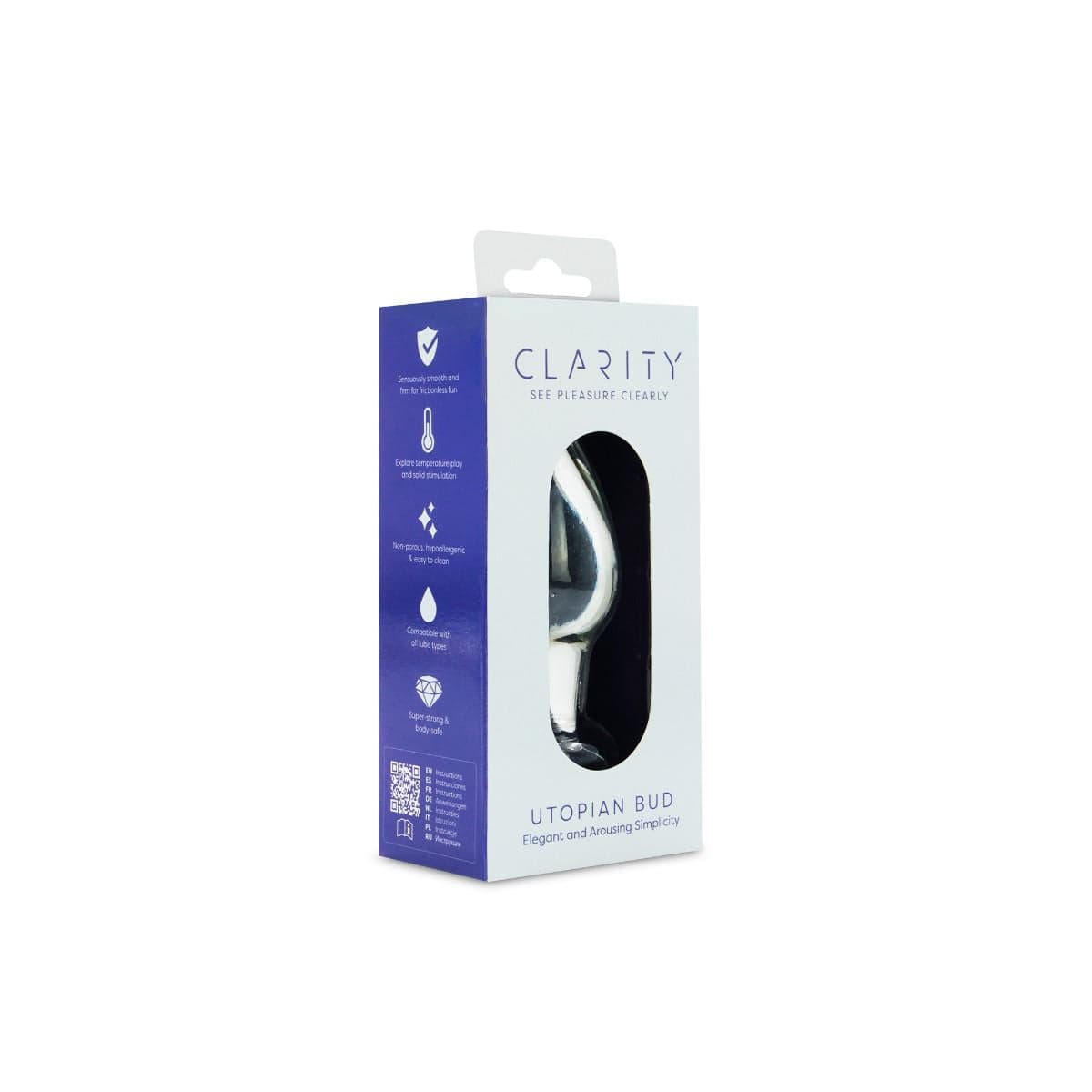 Clarity Butt Plugs Clarity Utopian Bud Glass Butt Plug: 3.5 Inch Beginner-Friendly Anal Pleasure