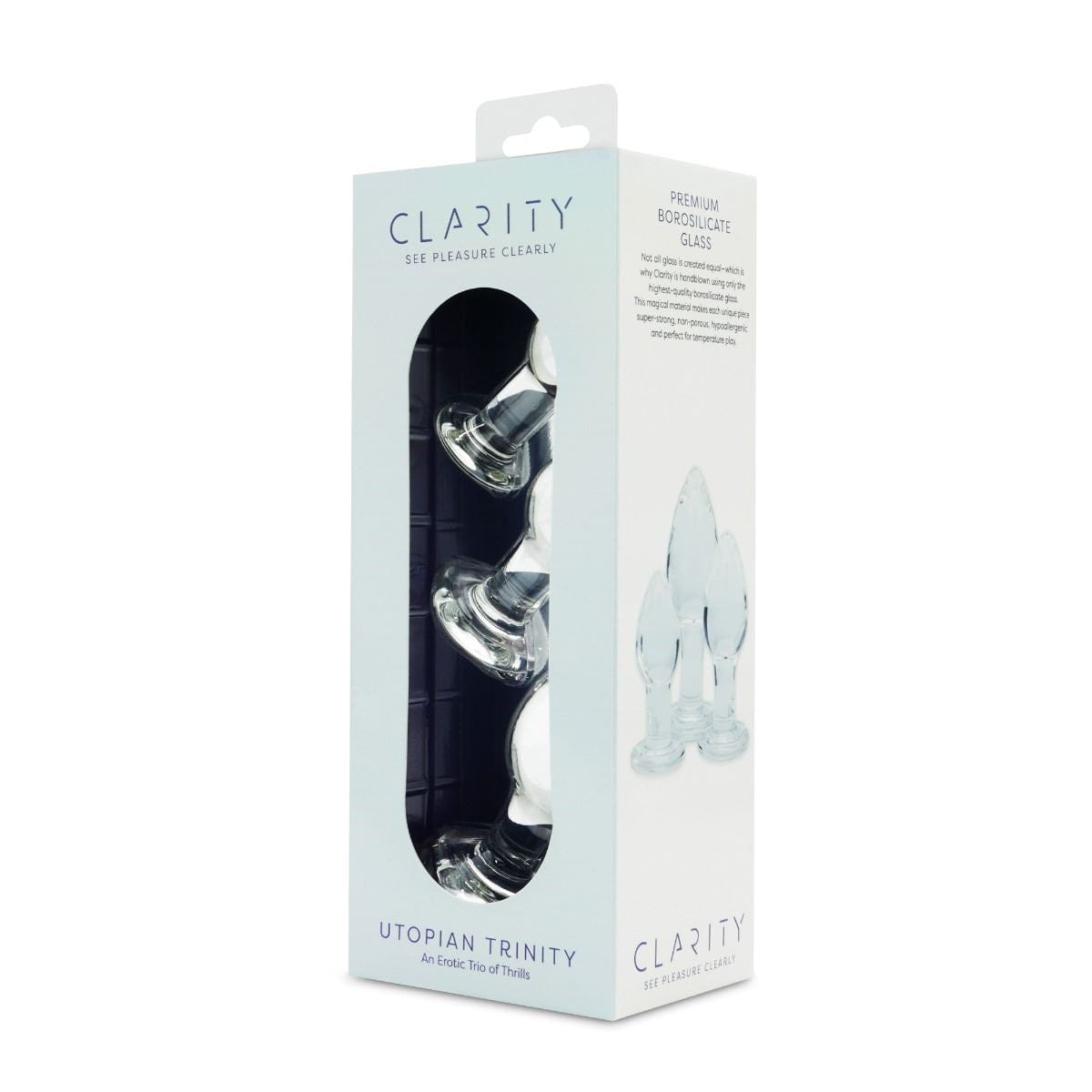 Clarity Butt Plugs Clarity Utopian Trinity 3 Piece Glass Butt Plug Set: Progressive Training for Intimate Pleasure