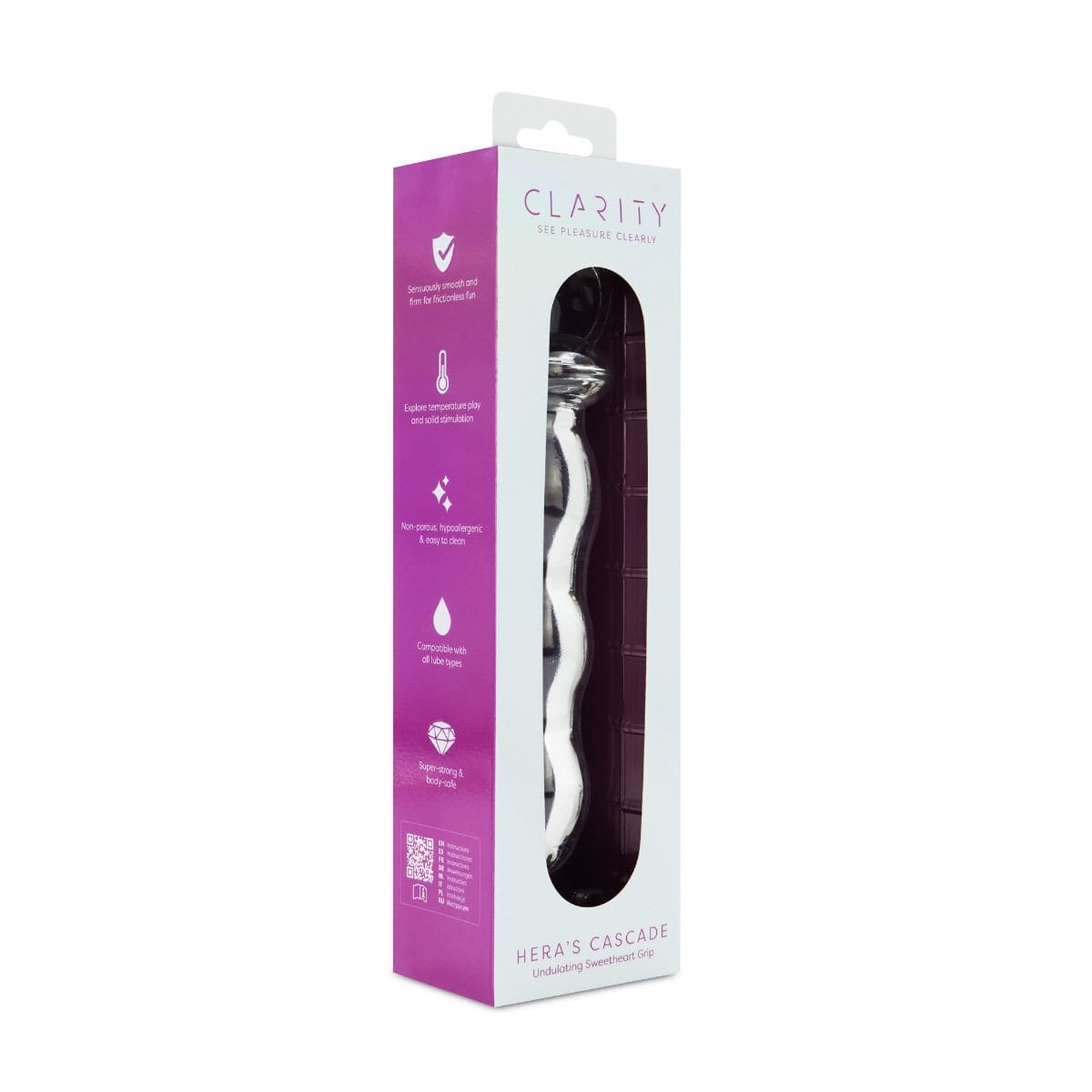 Clarity Realistic Dildos Clarity Hera's Cascade Heart Handle Glass Dildo: 5.9" Curved Pleasure for G-Spot and Prostate Stimulation