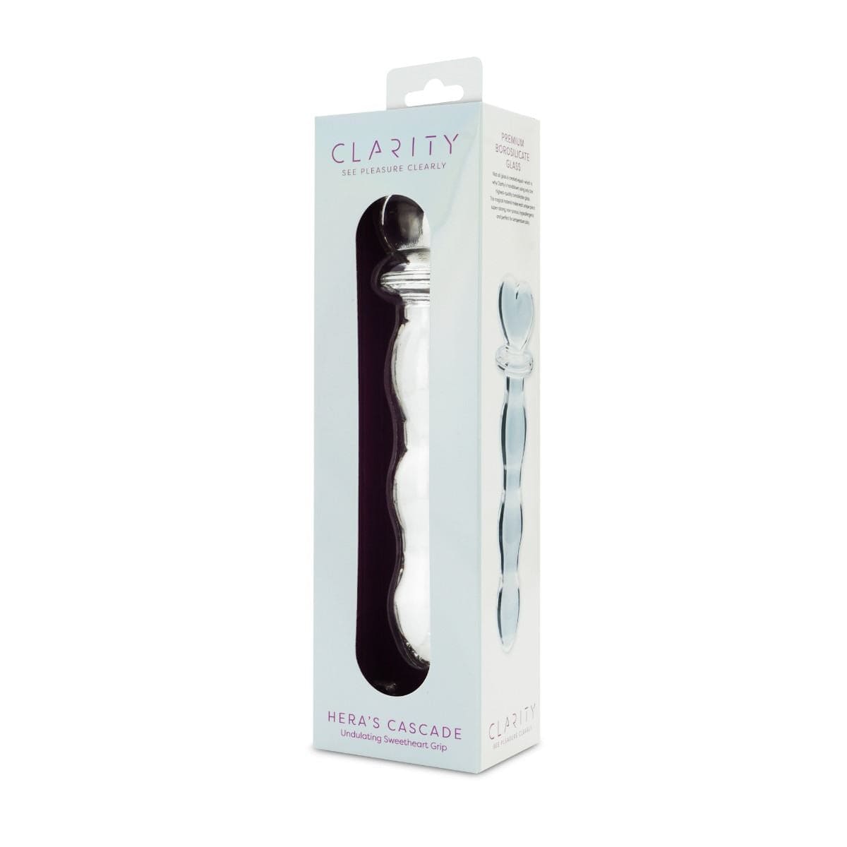 Clarity Realistic Dildos Clarity Hera's Cascade Heart Handle Glass Dildo: 5.9" Curved Pleasure for G-Spot and Prostate Stimulation