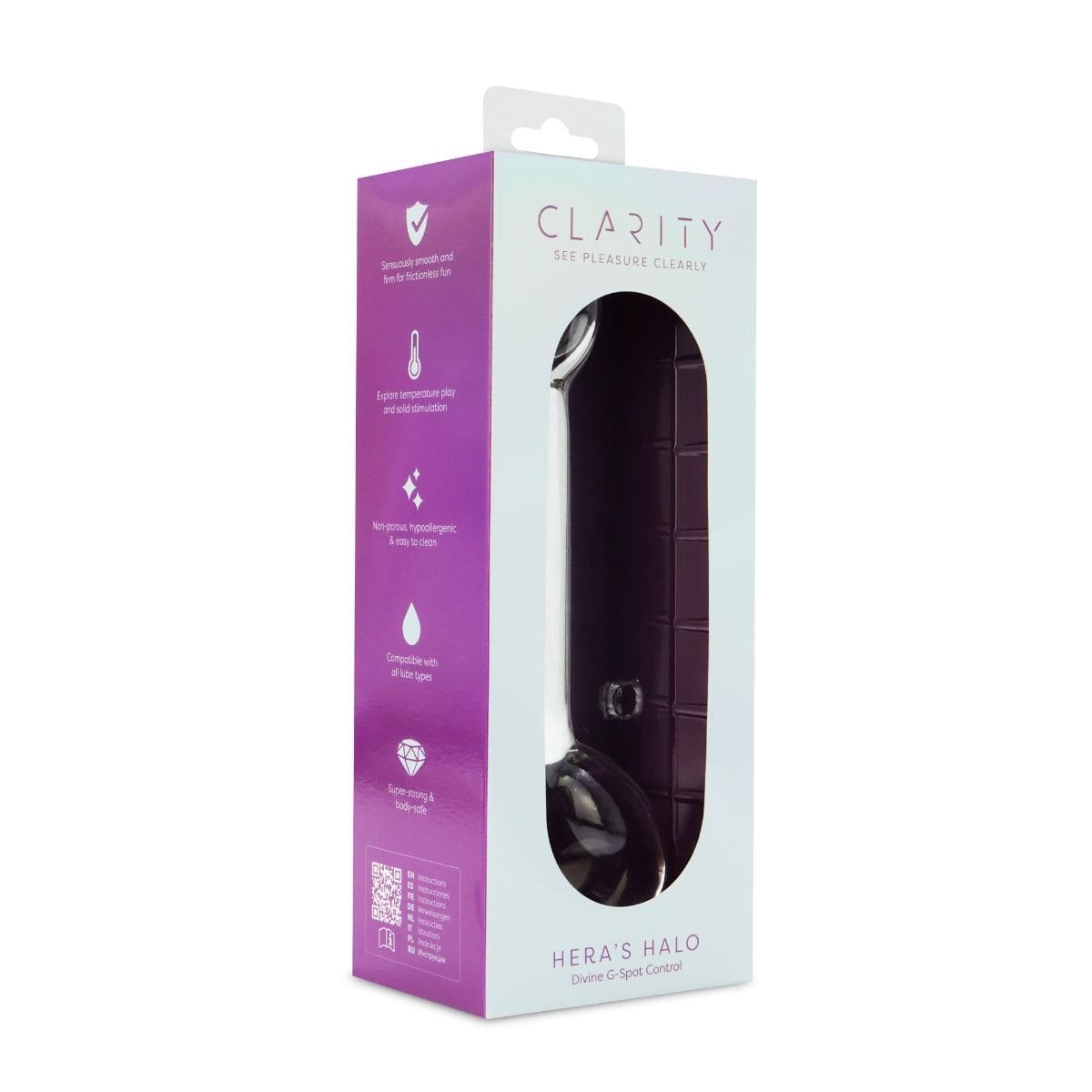 Clarity Realistic Dildos Clarity Heras Halo Glass Dildo with Handle: 6 Inch Curved Precision for G-spot & Prostate Pleasure