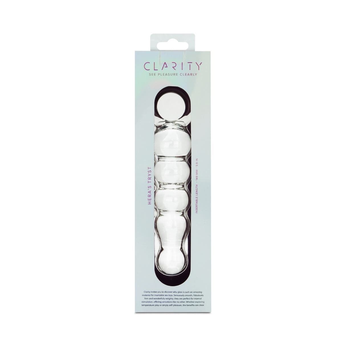 Clarity Realistic Dildos Clarity Heras Tryst Compact Glass Dildo with Handle: 4.9" Curved for G-Spot and Prostate Stimulation