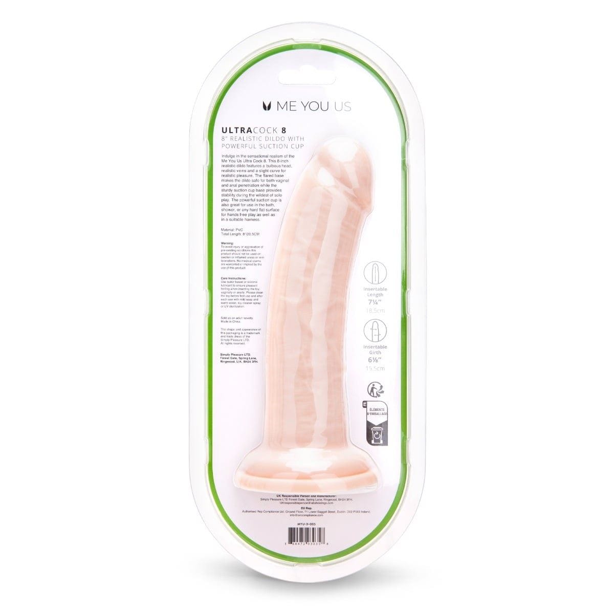 Me You Us Realistic Dildos Me You Us Ultra Cock 8inch Realistic Dildo - 8 inch, Realistic
