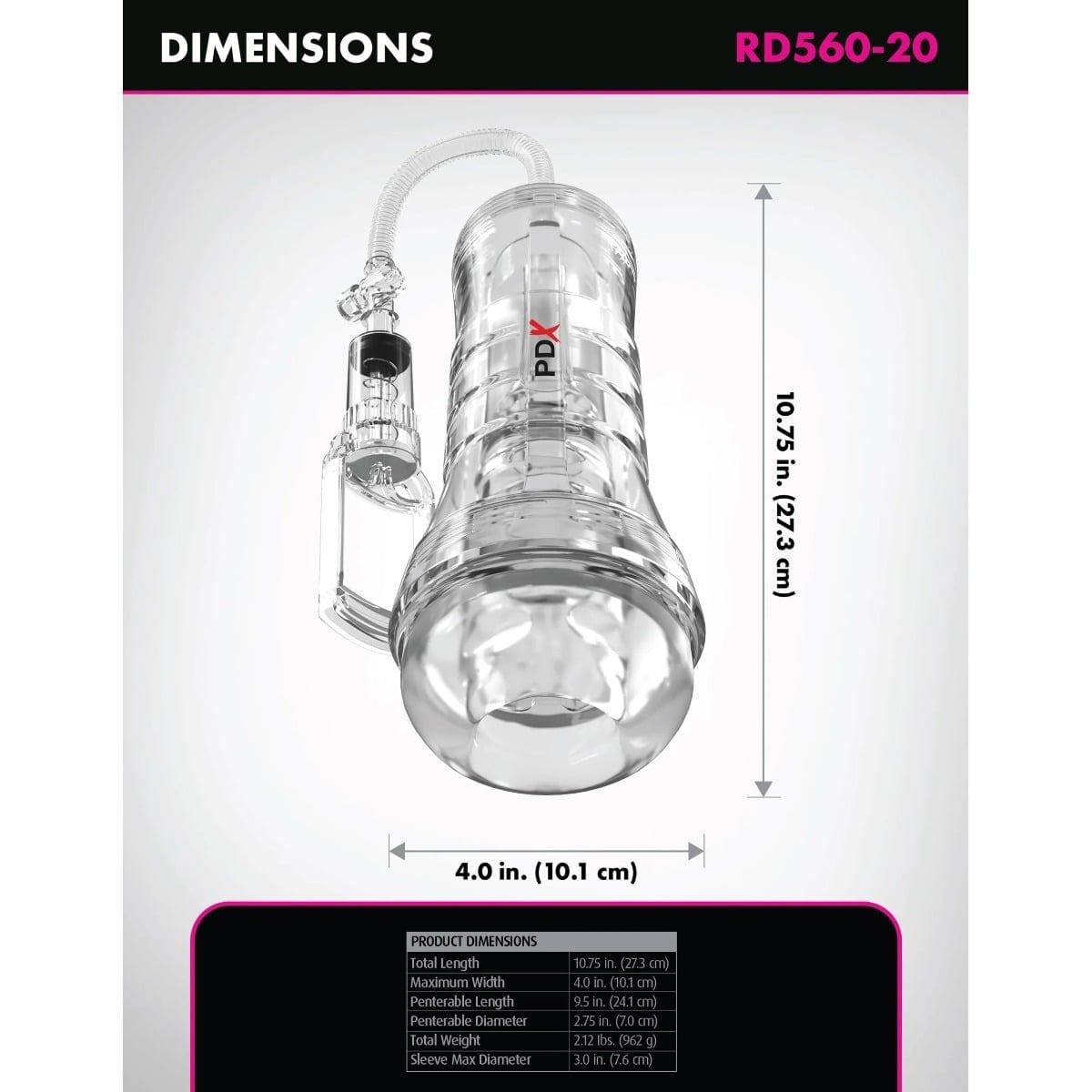 PDX Elite Male Masturbators PDX Elite ViewTube Vac XXL Pump See Thru EZ Grip Pump Stroker Clear Adult Toy