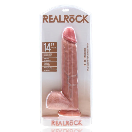 Real Rock Realistic Dildos RealRock Extra Long Dildo With Balls Flesh 14 Inch - 14 inch, realistic