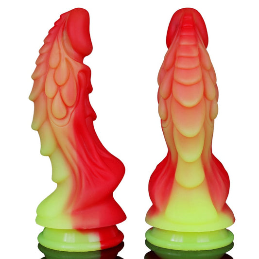 Fantasy Flame Dragon Dildo Sex Toy Premium Silicone Red & Yellow 8 Inches - Spanksy