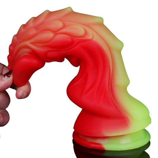 Fantasy Flame Dragon Dildo Sex Toy Premium Silicone Red & Yellow 8 Inches - Spanksy