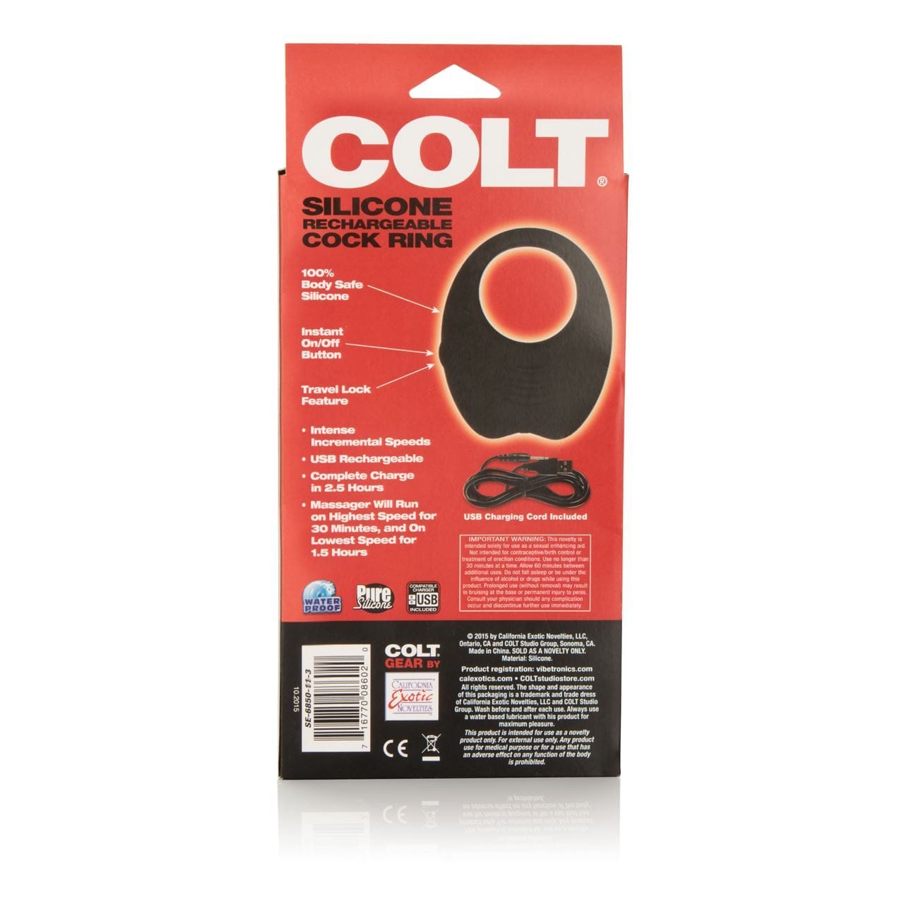 COLT Silicone Rechargeable Cock Ring - Black - Spanksy