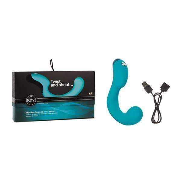 Key by Jopen Skye Rechargeable Ergonomic 'G' Wand G Spot Silicone Vibrator Massager Blue - Spanksy