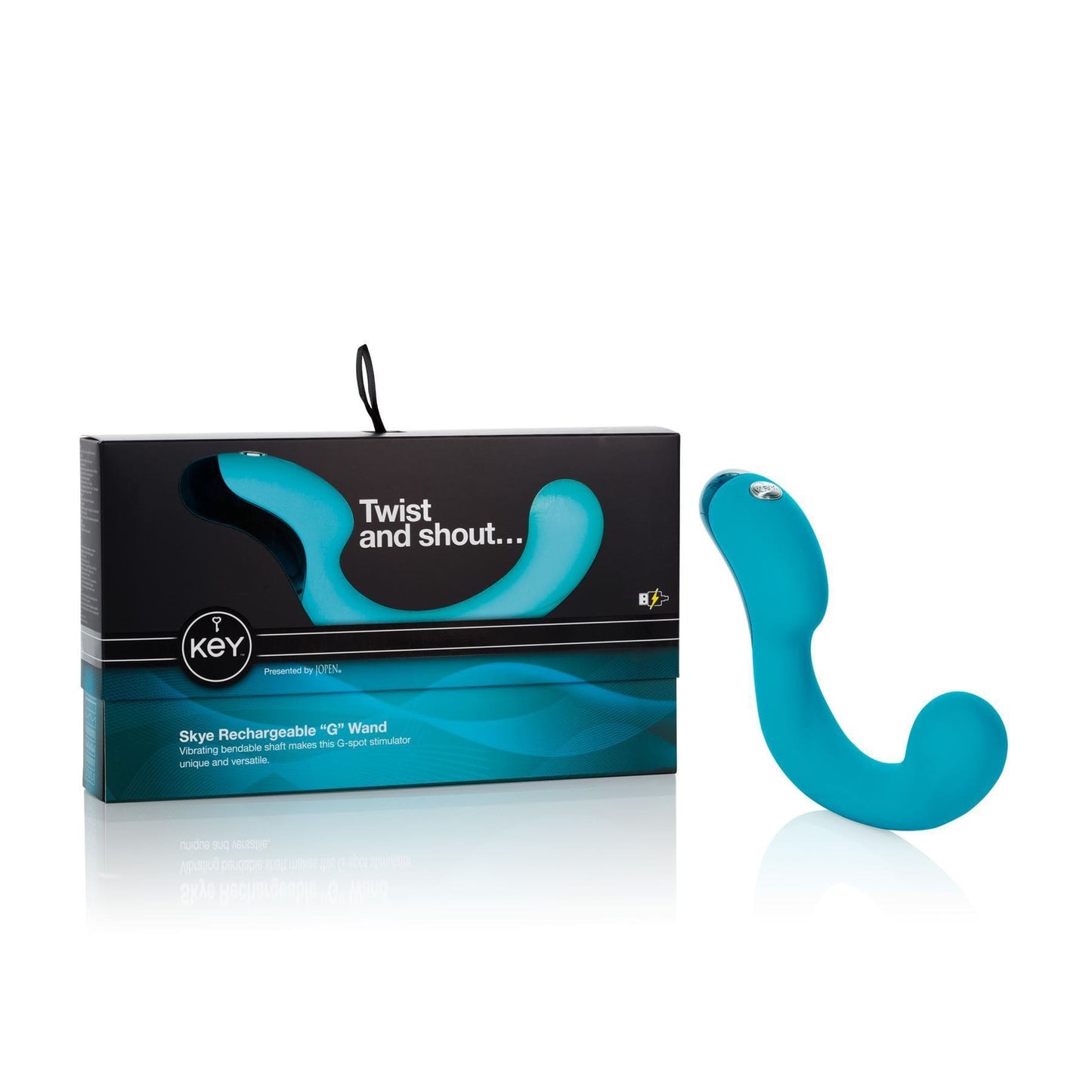 Key by Jopen Skye Rechargeable Ergonomic 'G' Wand G Spot Silicone Vibrator Massager Blue - Spanksy