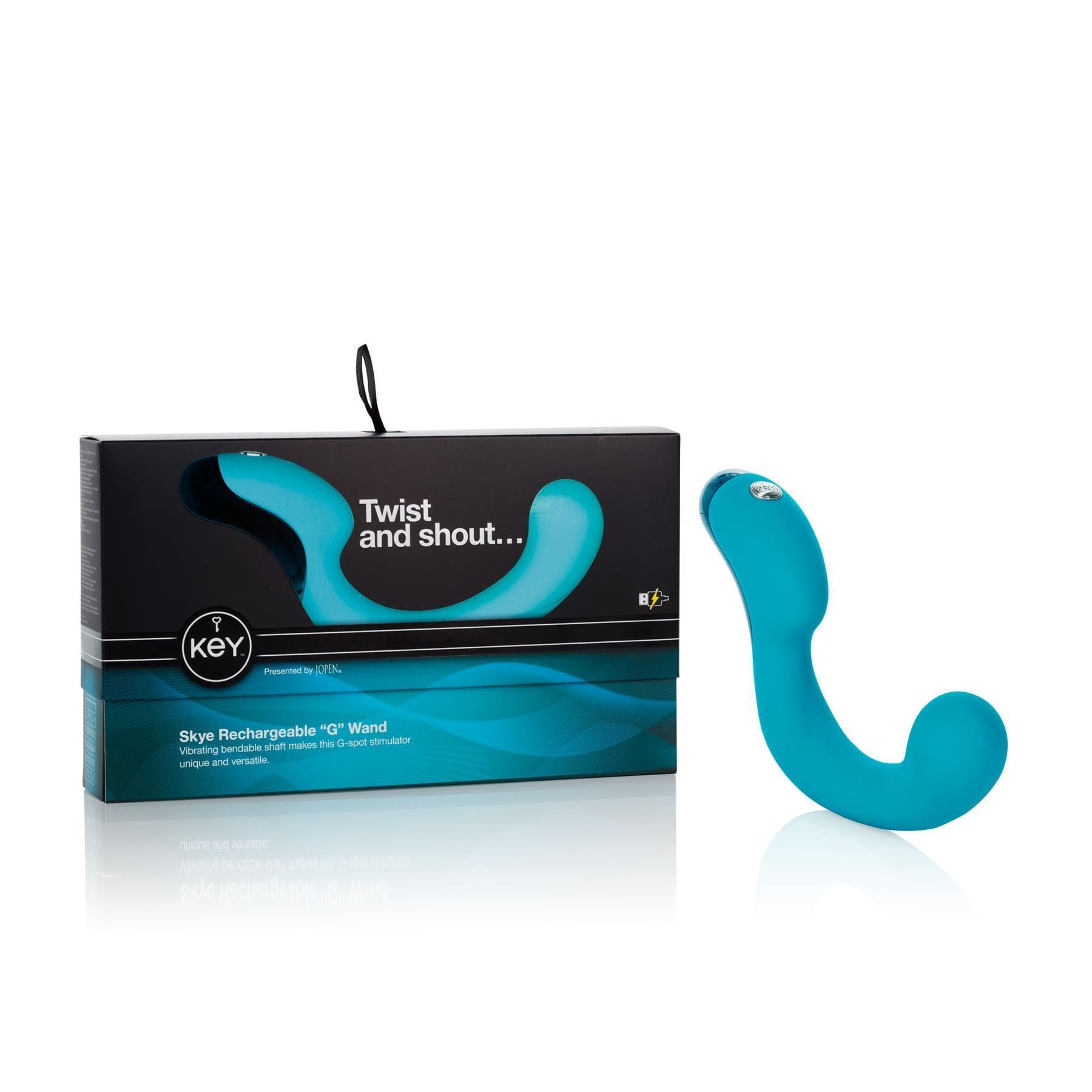 Key by Jopen Skye Rechargeable Ergonomic 'G' Wand G Spot Silicone Vibrator Massager Blue - Spanksy