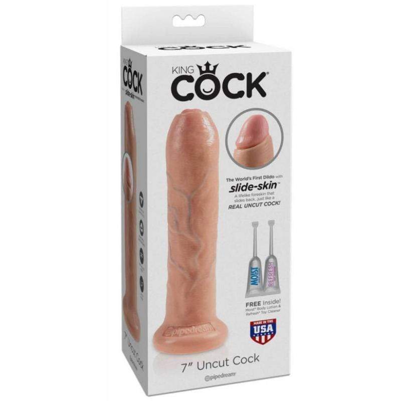 King Cock Big Realistic Dildo Dong Sex Toy Uncut Real Feel Skin Foreskin 7" - Spanksy
