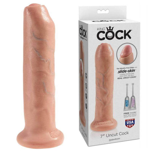 King Cock Big Realistic Dildo Dong Sex Toy Uncut Real Feel Skin Foreskin 7" - Spanksy