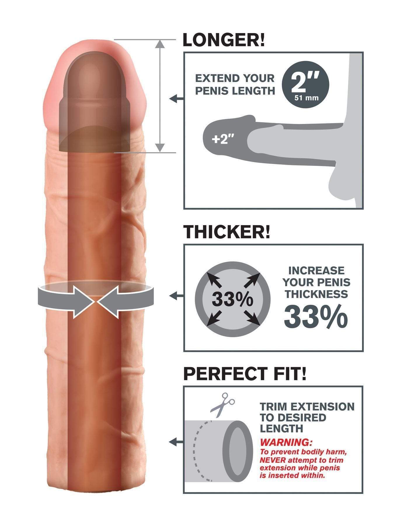 Penis Extender Enlarger 2 Inches Cock Sleeve Fantasy X-tensions Real Feel - Spanksy