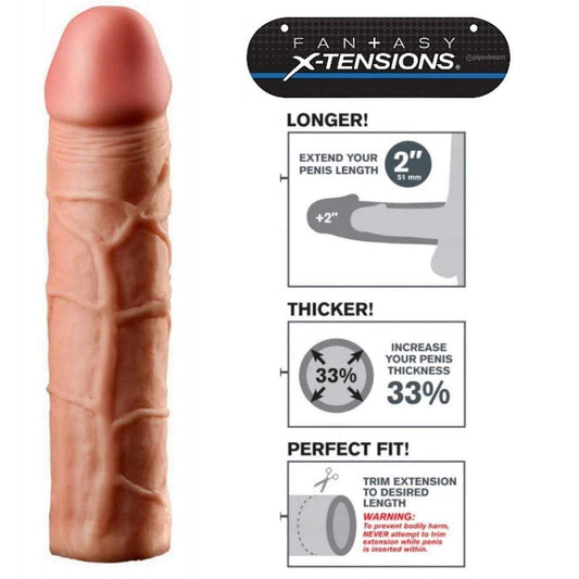 Penis Extender Enlarger 2 Inches Cock Sleeve Fantasy X-tensions Real Feel - Spanksy