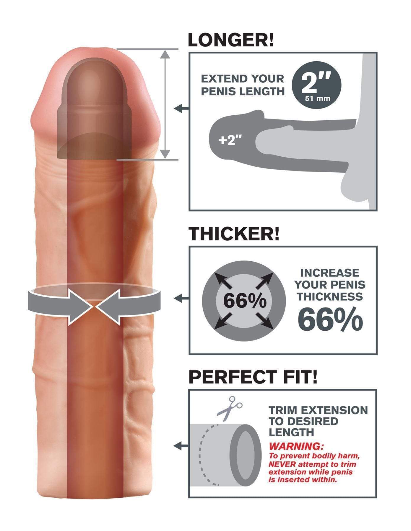 Penis Extender Enlarger Girth 2 Inches Cock Sleeve Fantasy X-tensions Real Feel - Spanksy