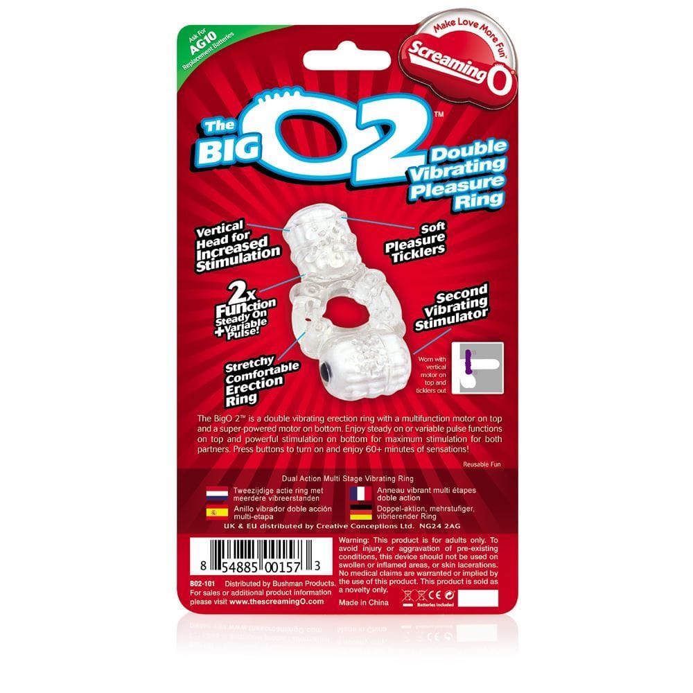 Screaming O The Big O2 Vibrating Cock Ring With Clitoral Stimulator In Clear - Spanksy