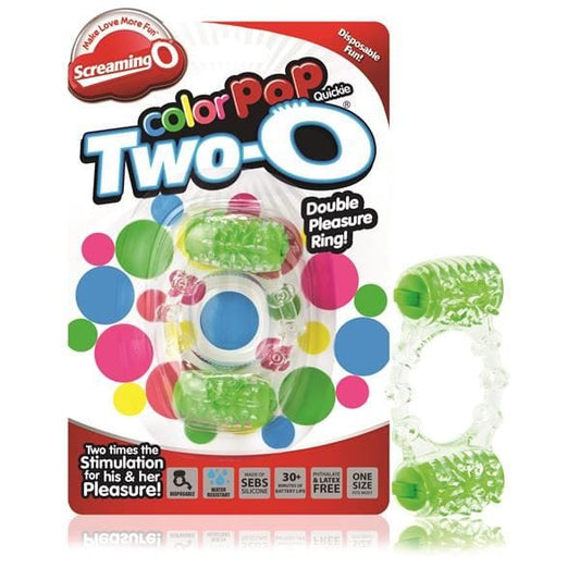 Screaming O Colour Pop Quickie Cock Ring With Two Vibrating Stimulators Green - Spanksy