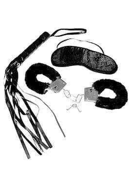 Sex and Mischief Blindfold Handcuff and Whip Beginners Bondage Toy Kit - Spanksy