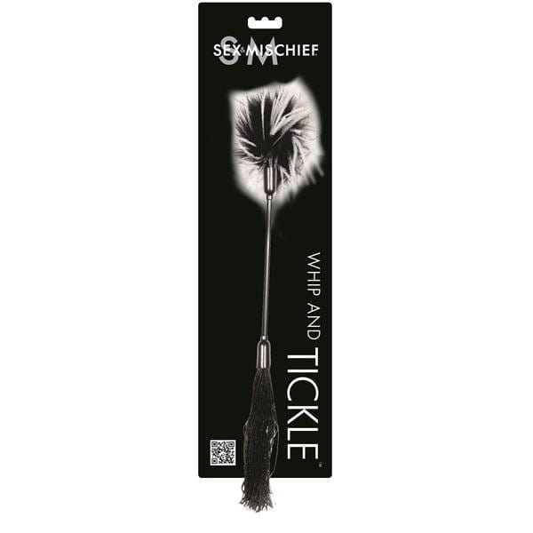 Sex and Mischief Two Sided Whip & Tickler For Bondage Play In Black & White - Spanksy