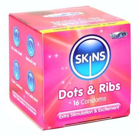 Skins Condoms Dots & Ribs Cube 16 Pack - Spanksy