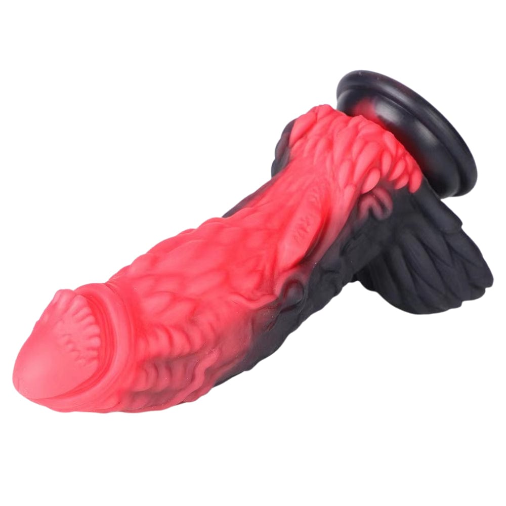 Dragon Fantasy Strap On Dildo Girthy Premium Silicone Red & Black 7 Inches - Spanksy