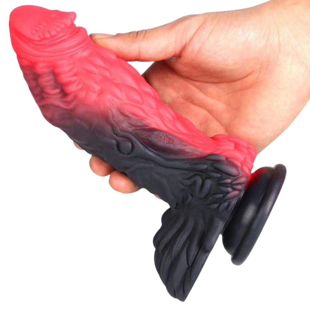 Dragon Fantasy Strap On Dildo Girthy Premium Silicone Red & Black 7 Inches - Spanksy