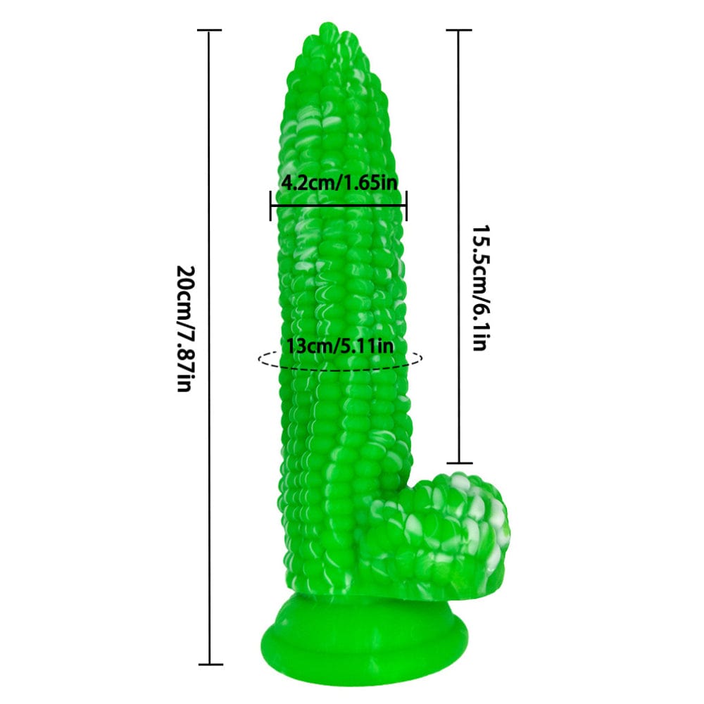 Fantasy Dildo Sex Toy Green Monster Corn 8" Inch Thick Penis Silicone - Spanksy
