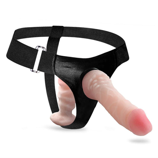 Double Ended Strap On Dildo 6.5 Inch Sex Toy In Flesh With Harness Lesbian - Spanksy