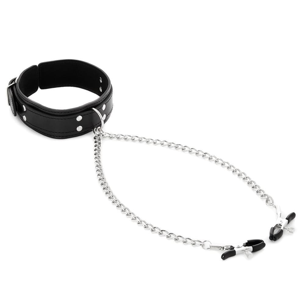 Sportsheets Bondage Submission BDSM Collar with Stimulating Nipple Clamps - Spanksy
