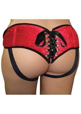 Sportsheets Strap On Plus Size Red Lace with Satin Corsette Harness - Spanksy