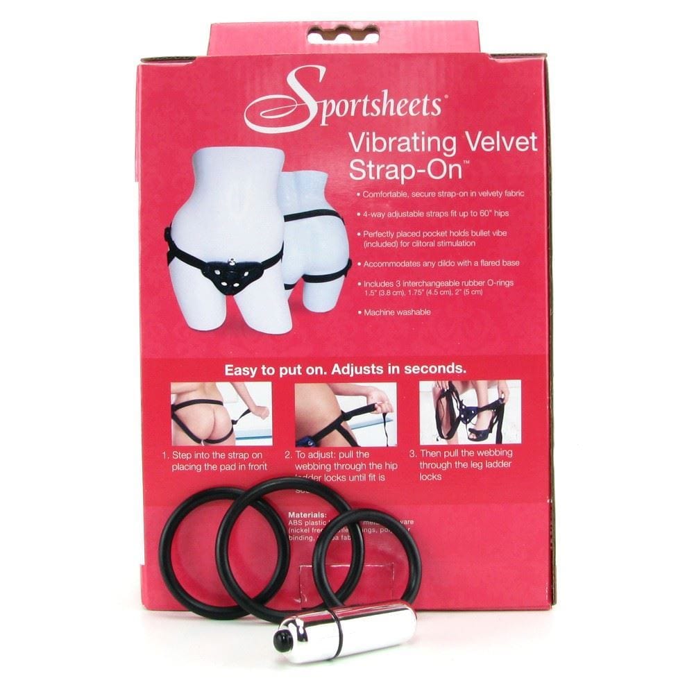 Sportsheets Strap On Vibrating Velvet Harness Multi Size O Rings Black - Spanksy