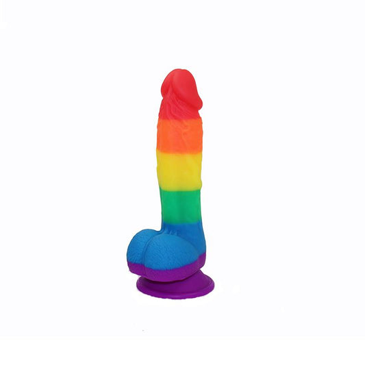 Pride Rainbow Dildo Sex Toy Suction Cup Strap On Silicone Dildo 7.5 Inch