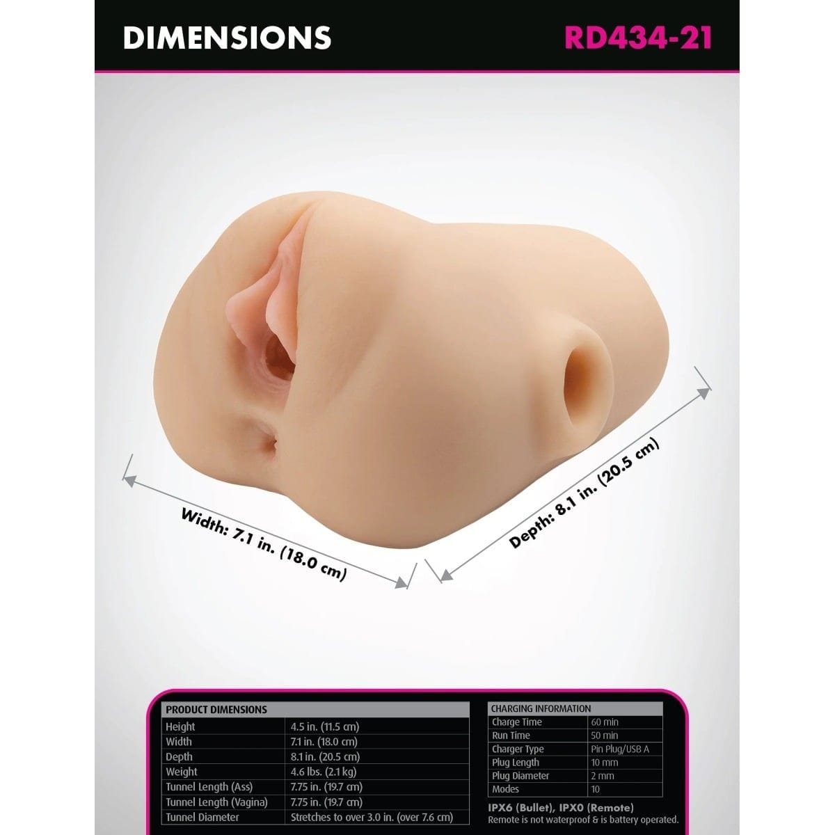 PDX Plus Double Pounder Vibrating Squeeze Stroker Light - Masturbator, Vibrating