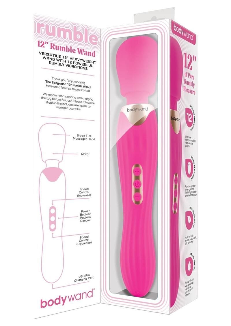 Bodywand Wand Vibrators Bodywand Rumble Wand 12 Inch Hot Pink - Multiple Vibration Modes, Body-Safe