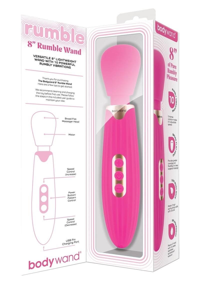 Bodywand Wand Vibrators Bodywand Rumble Wand 8 Inch Hot Pink - Multiple Vibration Modes, Body-Safe