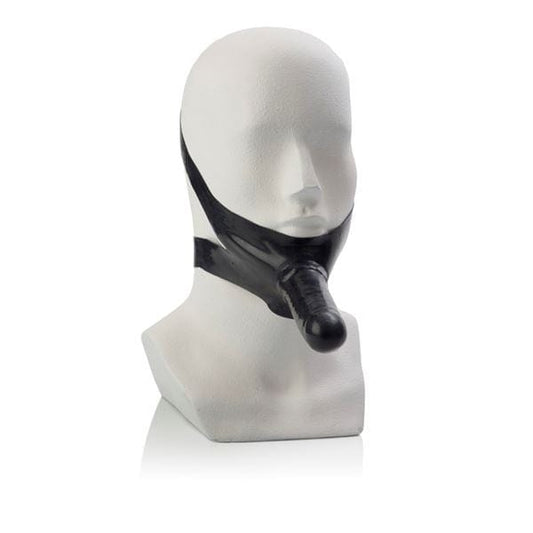 California Exotics Strap On Dildo & Harness Chin Strap Dildo Latex – The Accommodator (5″ Black)