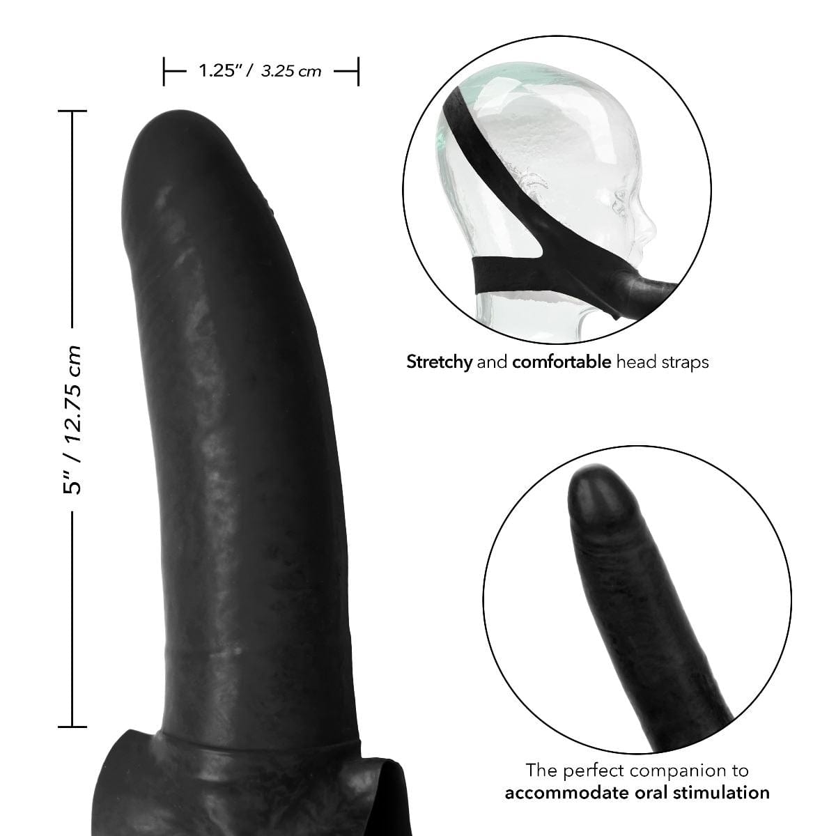 California Exotics Strap On Dildo & Harness Chin Strap Dildo Latex – The Accommodator (5″ Black)
