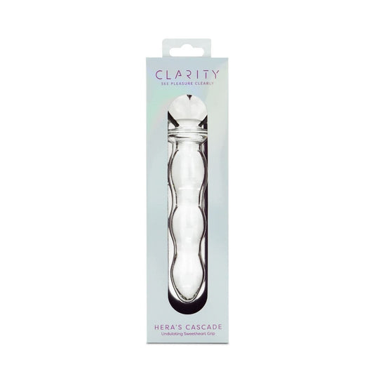 Clarity Realistic Dildos Clarity Hera's Cascade Heart Handle Glass Dildo: 5.9" Curved Pleasure for G-Spot and Prostate Stimulation
