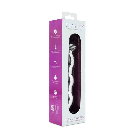 Clarity Realistic Dildos Clarity Hera's Cascade Heart Handle Glass Dildo: 5.9" Curved Pleasure for G-Spot and Prostate Stimulation