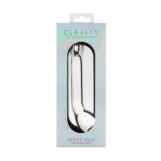 Clarity Realistic Dildos Clarity Heras Halo Glass Dildo with Handle: 6 Inch Curved Precision for G-spot & Prostate Pleasure