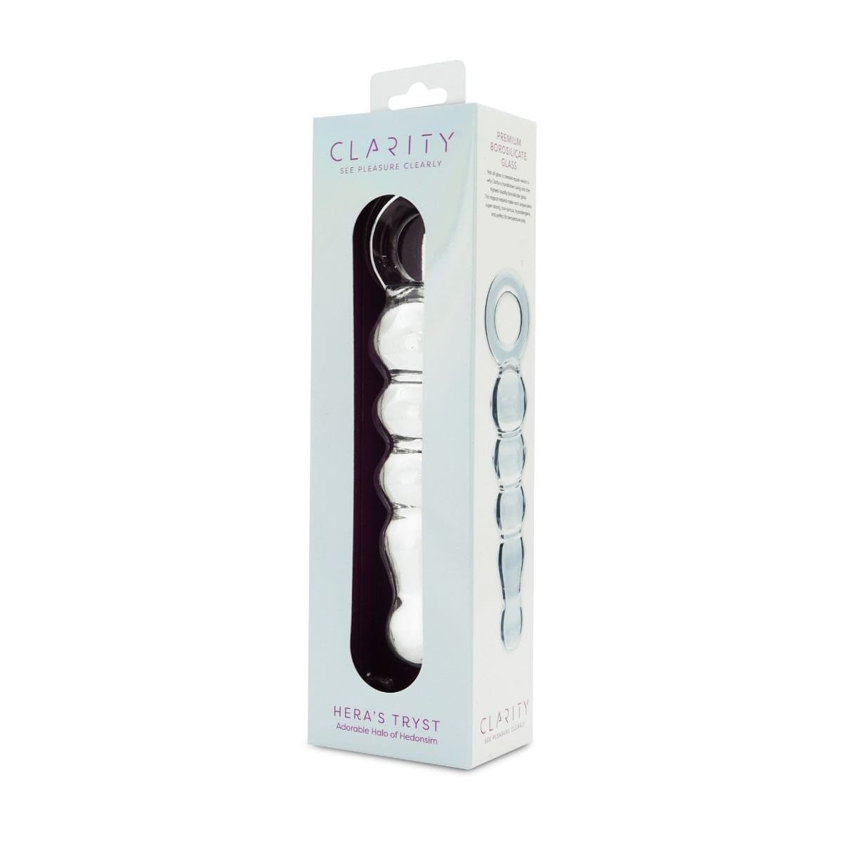 Clarity Realistic Dildos Clarity Heras Tryst Compact Glass Dildo with Handle: 4.9" Curved for G-Spot and Prostate Stimulation