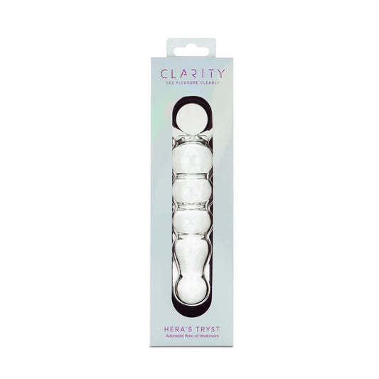Clarity Realistic Dildos Clarity Heras Tryst Compact Glass Dildo with Handle: 4.9" Curved for G-Spot and Prostate Stimulation