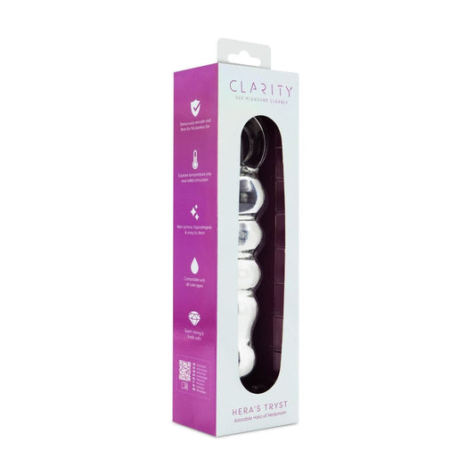 Clarity Realistic Dildos Clarity Heras Tryst Compact Glass Dildo with Handle: 4.9" Curved for G-Spot and Prostate Stimulation