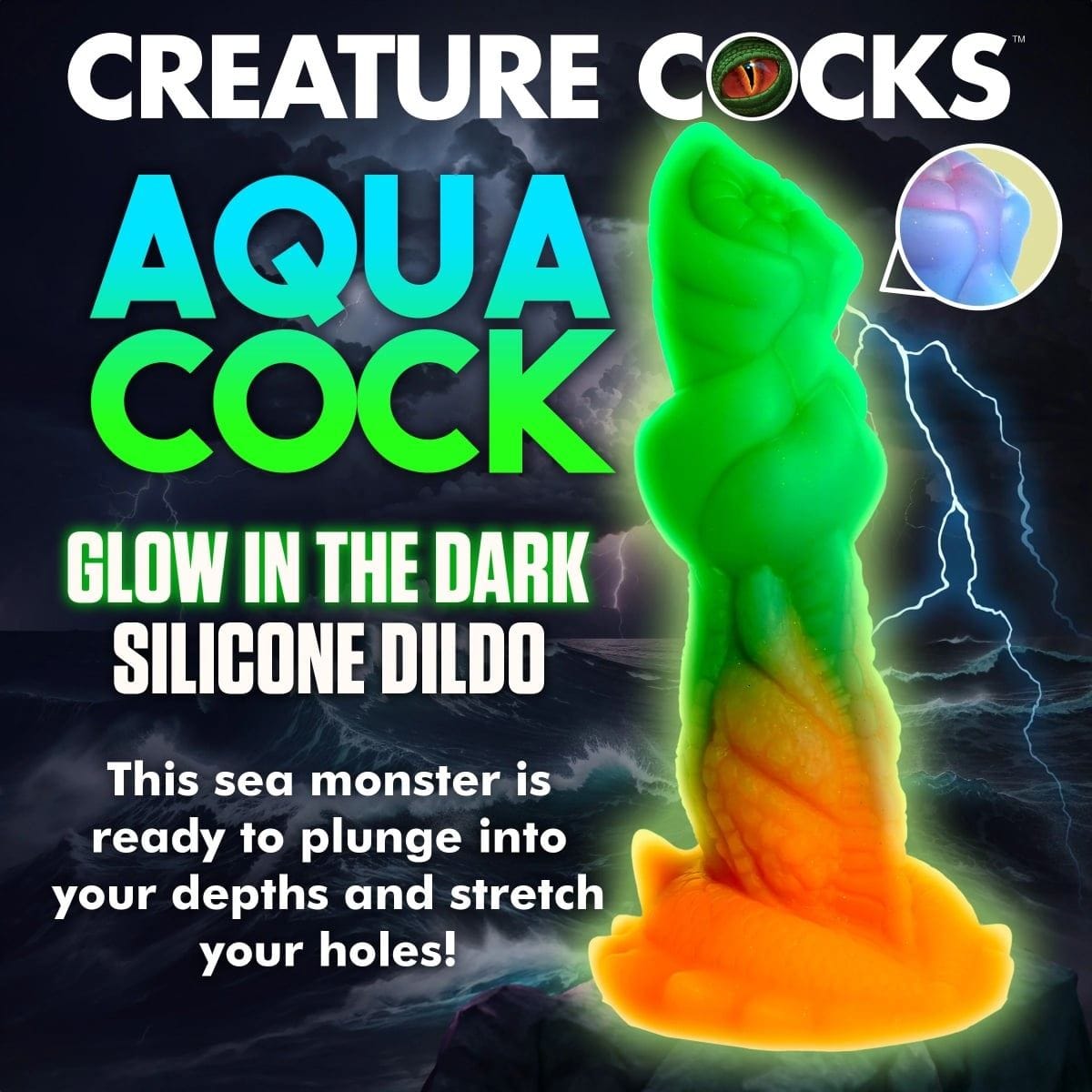 Creature Cocks Fantasy Dildos Creature Cocks Aqua Cock Glow In The Dark Silicone Dildo - Fantasy Dildo
